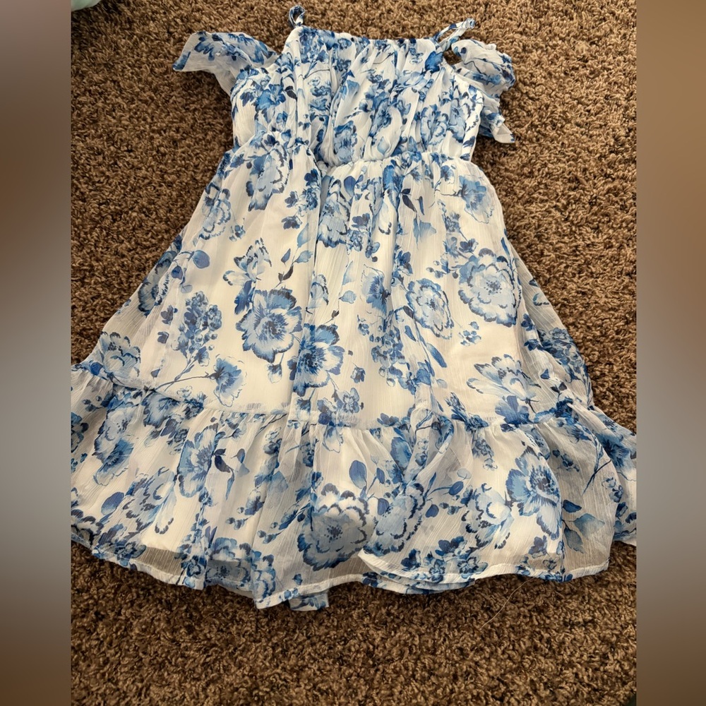 Blue and White Smocked Sundress with Flutter Sleeves